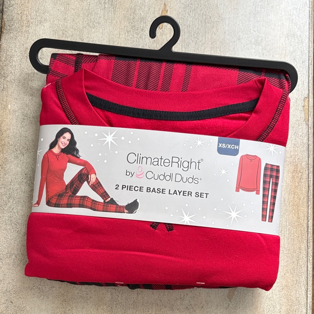 Cuddl Duds Red Thermal Top with Red & Black Plaid Leggings